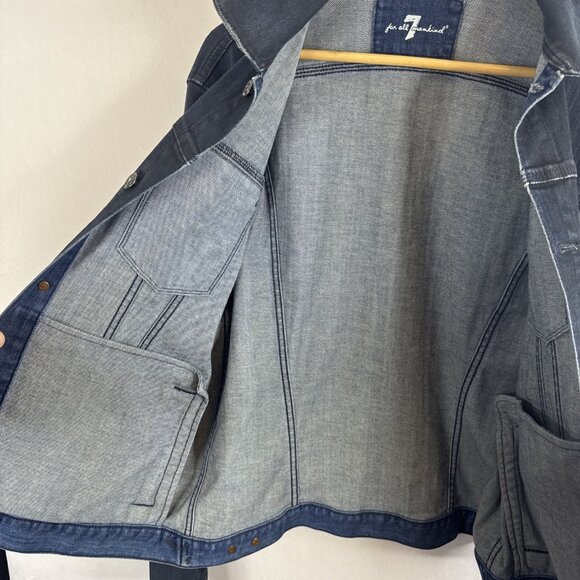 7 For All Mankind Denim Jacket Men Medium Trucker Dark Wash USA Made - Picture 9 of 9